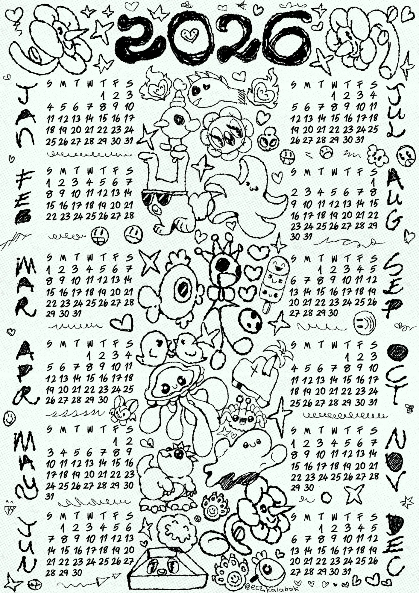 Calendar: Hello New Year 2026 BnW A3