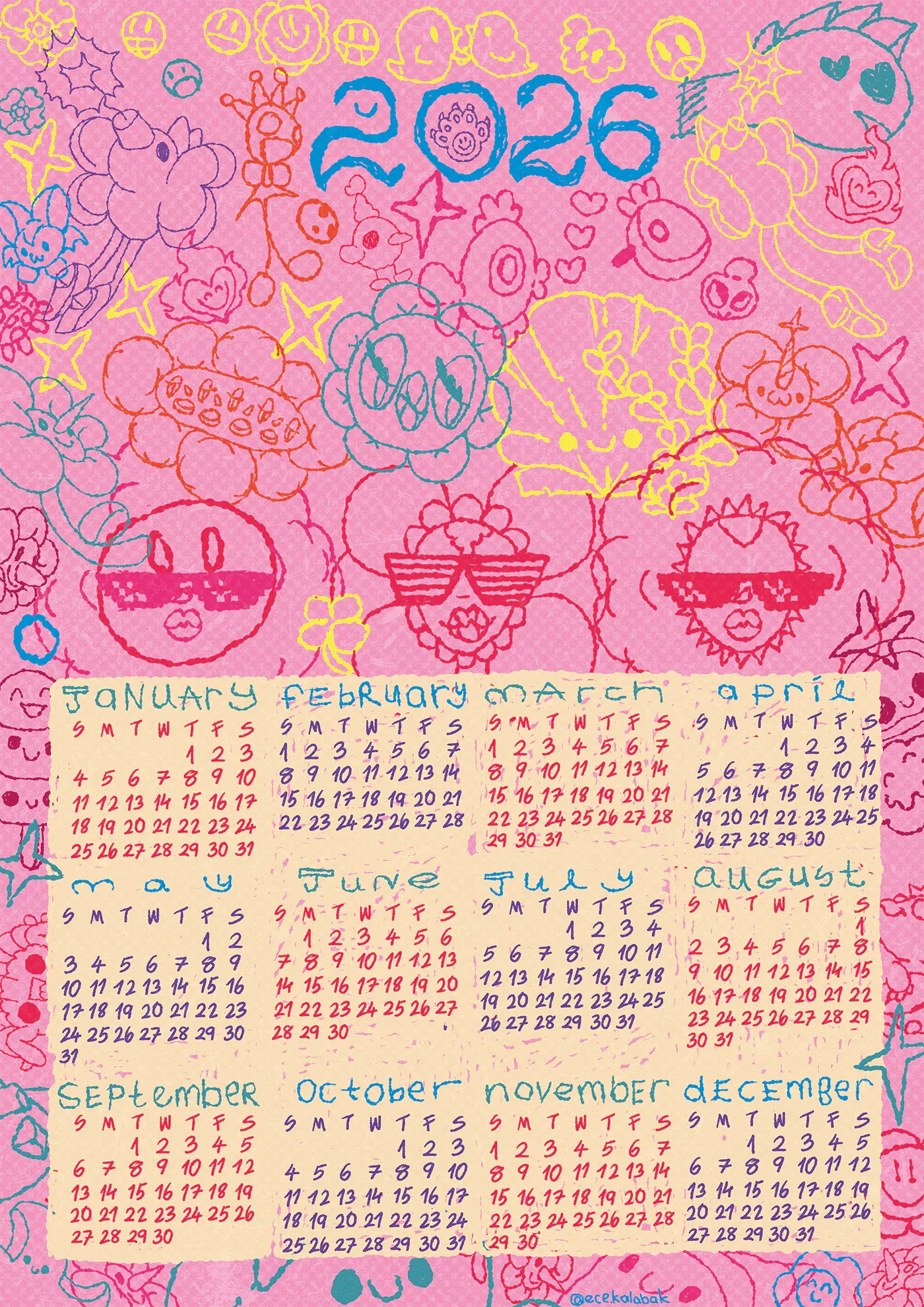 Calendar: Hello New Year 2026 Color A3